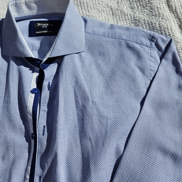 Maceoo XL Long Sleeve Dress Shirt Italian Button-Down Blue White Top 100% Cotton - Picture 7 of 16
